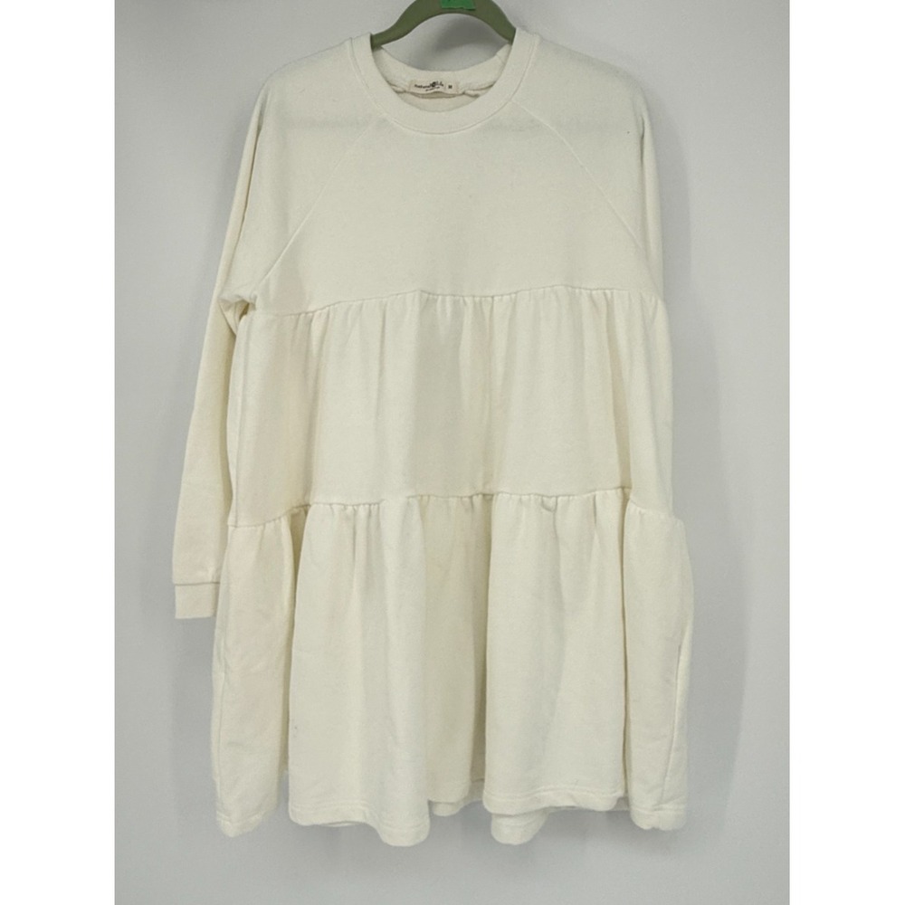 Natural Life Cream Tiered Sweatshirt‎ Dress Cozy Cottagecore Lounge Boho M